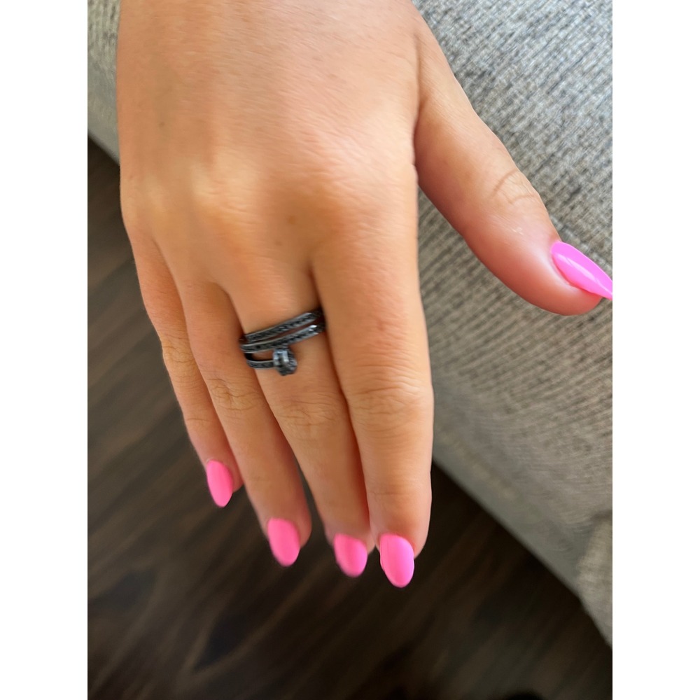 Size 7 black Nail Ring Rhinestones Band Fashion Jewelry‎